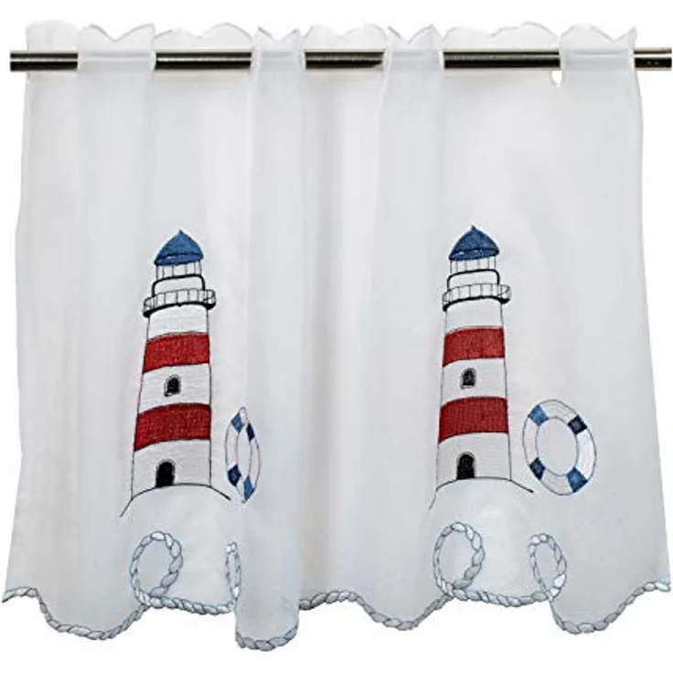 Delindo Lifestyle Scheibengardine LEUCHTTURM (1 St), Stangendurchzug, transparent, Voile, HxB: 45x115, mit Stangendurchzug, für die Küche – Bild 2