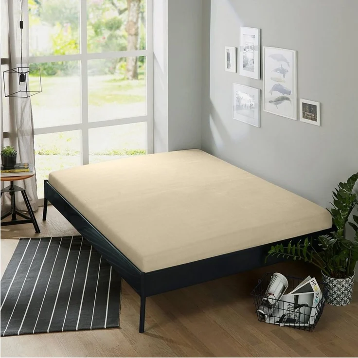 Erwin Müller Spannbettlaken Spannbettlaken "Erding", Frottee, Gummizug: Rundumgummi, (1 Stück), Frottee-Stretch Uni, Beige, Spannbettlaken | 90x190 - 100x200 cm – Bild 3