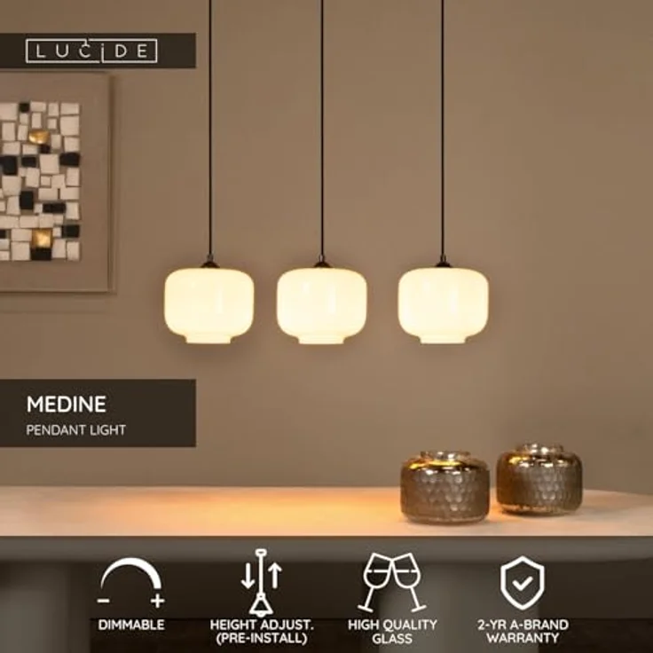 LUCIDE MEDINE Pendelleuchte mit 3xE27-Opal-Glas, höhenverstellbar und dimmbar – Bild 3