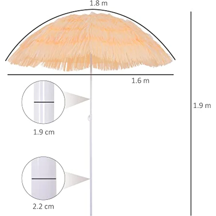Outsunny Hawaiischirm, Beige, Höhenverstellbar und neigbar, 160x160 cm, Metallgestell, wasserabweisend – Bild 7