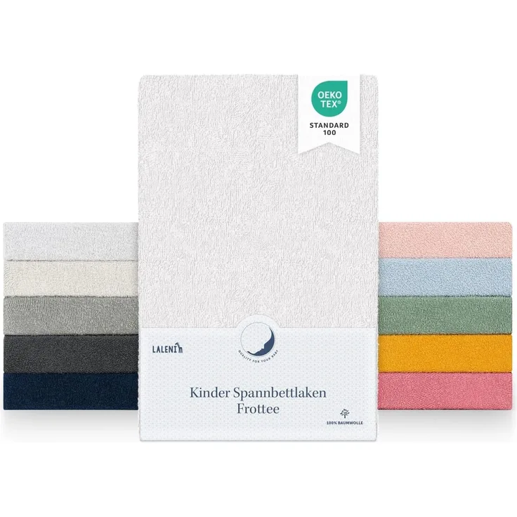 Laleni Frottee Spannbettlaken 42x81 cm - Oeko-TEX Zertifiziertes Bettlaken, Faltenfreie Spannbetttücher für Kinderbett, Babybett und Moses Körbchen, Weiß