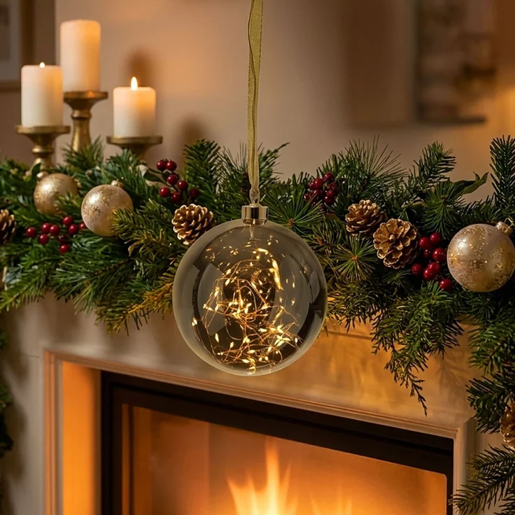 LED Weihnachtskugel GLOW, Glas, Stahl, Silber, Pendelleuchte, H 16 cm – Bild 3
