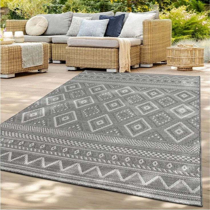 TT Home Teppich Badezimmer, Diele, Esszimmer, Flur, Küche, Schlafzimmer, Wohnzimmer, A, rund, Höhe: 4 mm, In-& Outdoor Teppich Wetterfest Balkon Küche Wohnzimmerteppich