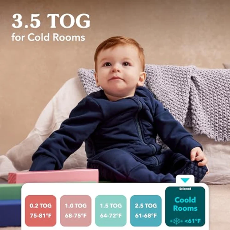 Love To Dream Schlafanzug, extra warm, 6–12 Monate, grau, 3,5 Tog für Kälte (unter 16 °C), Lange Ärmel, maschinenwaschbares Baumwollfleece, für Bewegung gemacht mit Grip-Pads, Von Hebammen empfohlen – Bild 7