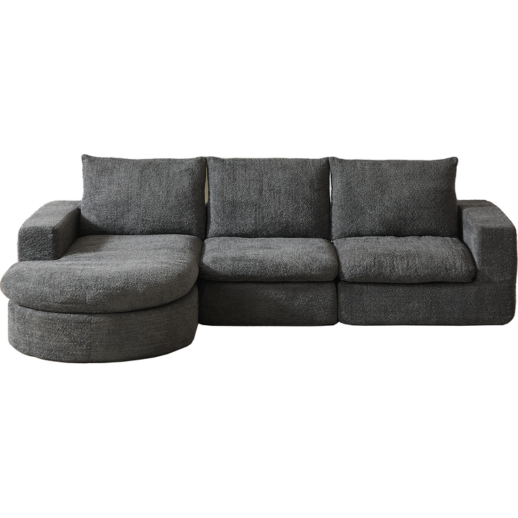 Modulares Sofa H 81 x T 251 x B 160 cm aus Chenille in Grau mit verstellbarer Chaiselongue – Bild 6