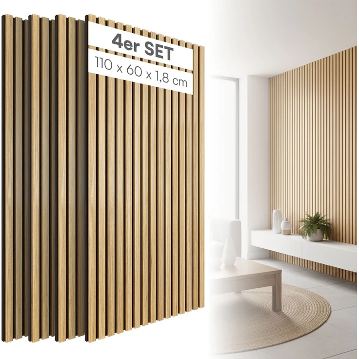 skølm 'Rune' 3D Akustikpaneele, Eiche, hochwertige Holzoptik Furnier und MDF, 110x60 cm, Wandpaneele mit Schallschutz, 4er Set – Bild 1