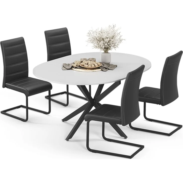 Esstisch-Set Loyd Weiß/Schwarz 120 x 120 cm mit 4 Esszimmerstühlen, Schwarz Vicco – Bild 6