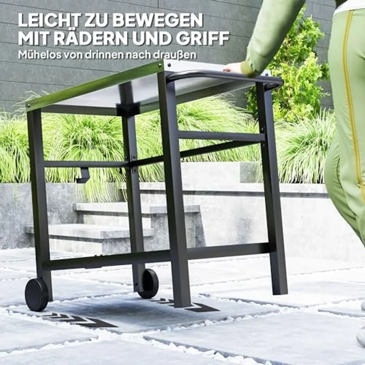 Outsunny Servierwagen mit Arbeitsfläche, Ablagen, Haken, Räder, (BBQ Grilltisch, 1 St, Grillwagen), für Garten, Terrasse, Grill, 102 x 56 x 81cm – Bild 5