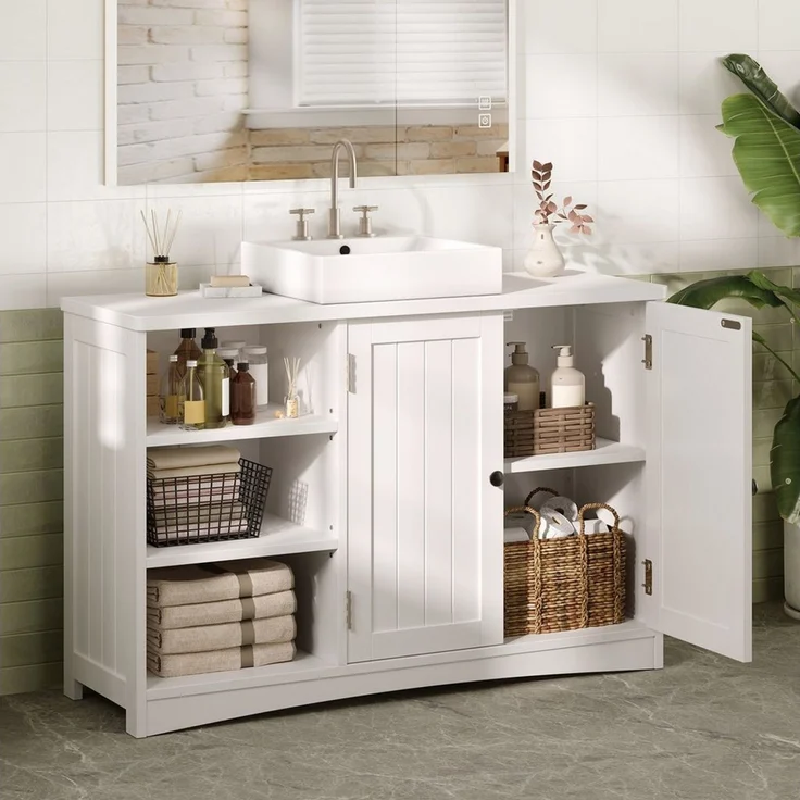 Blishom Waschbeckenunterschrank Waschbeckenunterschrank mit Siphonausschnitt, verstellbarem Boden Waschbeckenunterschrank, Unterschrank, Badmöbel, Badezimmer‑Schrank – Bild 4