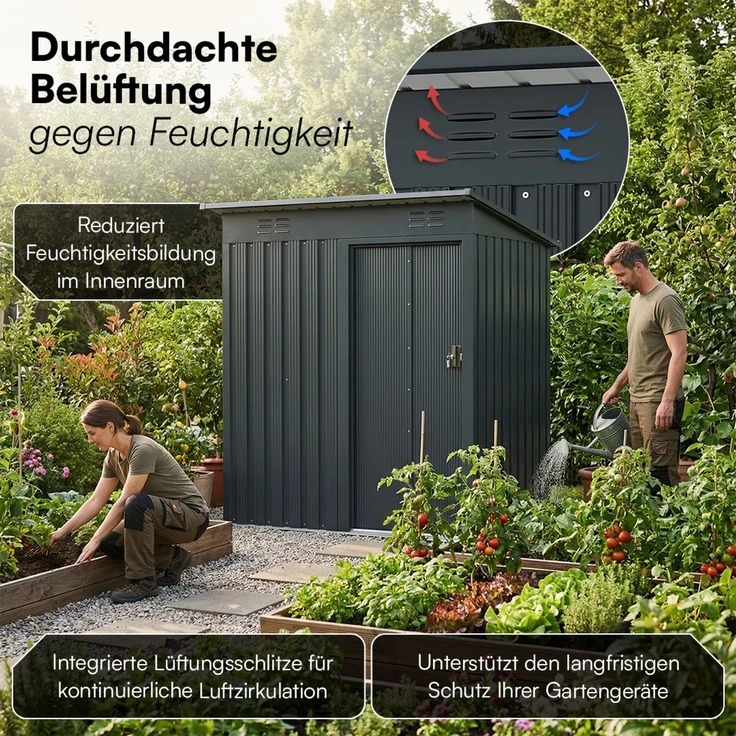 STEELSØN 'Talonix' Gerätehaus Pultdach mit Schiebetür, Stahl, anthrazit, wetterfest, 164x75x184/168 cm, abschließbar – Bild 4