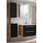 Badezimmer Set in seidenmatt anthrazit mit Wotan Eiche Nb. NEW-LUTON mit 81 cm Keramik-Waschtisch & LED-Spiegelschrank, B/H/T ca. 130/200/46 cm