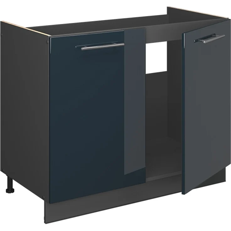 Spülenunterschrank Fame-Line Dunkelblau Hochglanz/Anthrazit 100 cm, AP Marmor Vicco – Bild 6