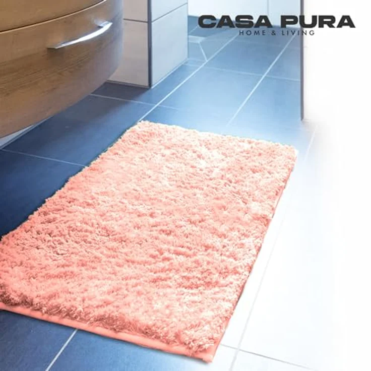 casa pura Badematte Rosa Sky Soft, weicher flauschiger Badezimmerteppich in Shaggy Optik, rutschfest und waschbar, 50x80 cm – Bild 4