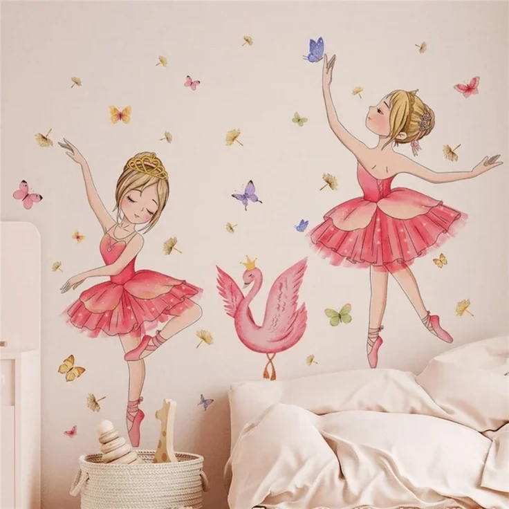 Montegoni Wandtattoo Kinder Wandsticker (selbstklebend Prinzessin, Schwan, Blumen, und Schmetterlinge Wandaufkleber, Deko Kindergarten Heimdekoration), Wandtattoo für Mädchenzimmer – Bild 3