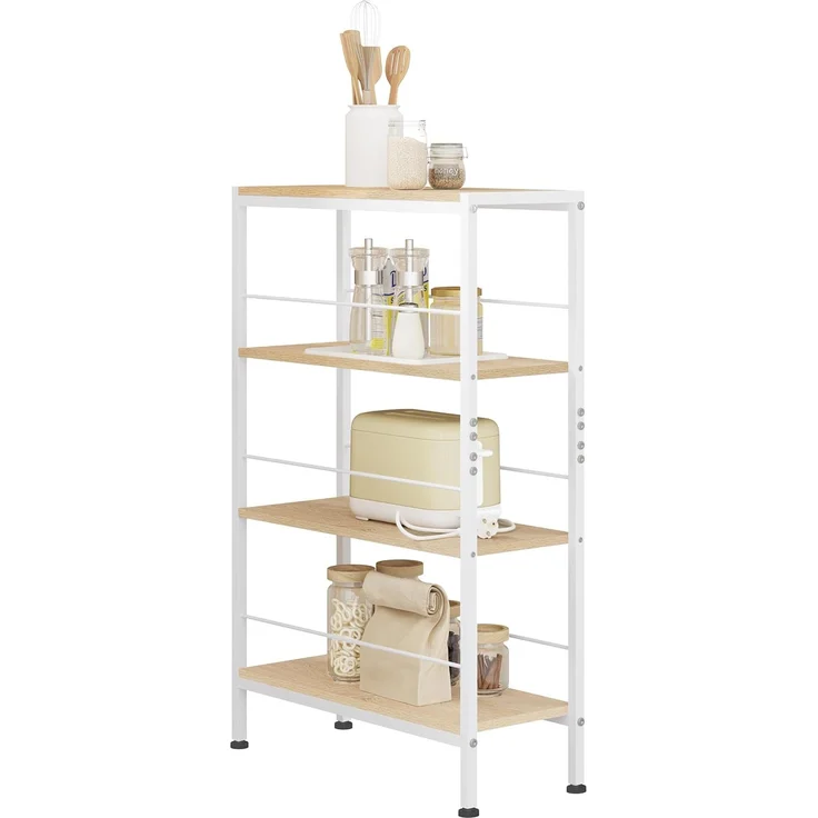 WOLTU Regal, Nischenregal mit 4 Ebenen, Küchenregal Gewürzregal stehend, Standregal Leiterregal schmal, für Küche Wohnzimmer, Holzwerkstoff Metall, Weiß Helle Eiche, 50 x 78 x 20 cm, RGB52whe – Bild 7