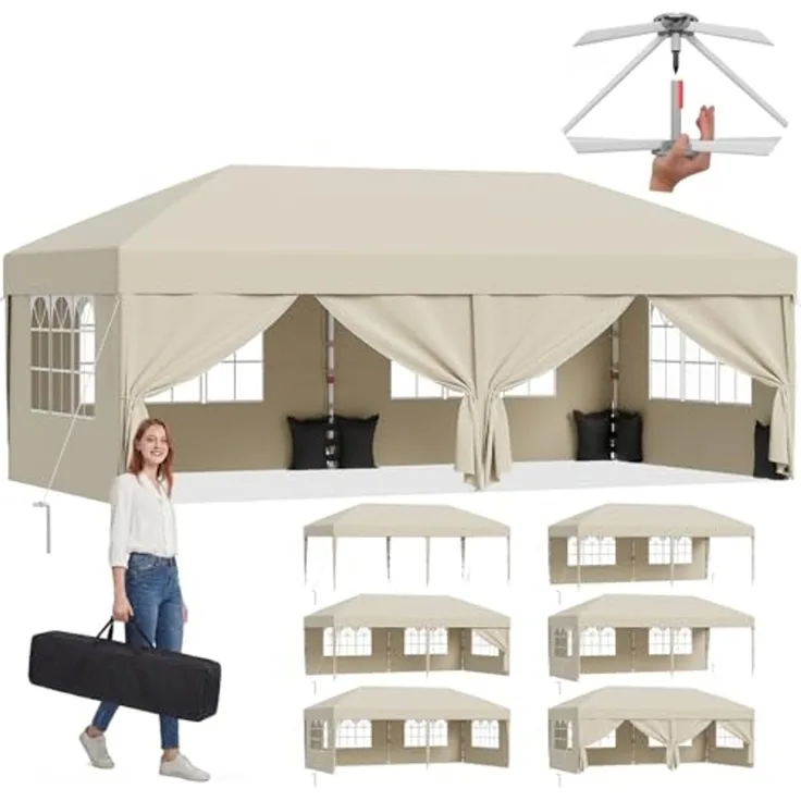 JUMMICO Pop up Pavillon 3x6 wasserdicht stabil Winterfest, One-Touch-Aufbau, Faltpavillon mit Seitenwänden, UV 50+, Shelter ideal für Garten, Innenhof, Camping und Partyzelte. Beige