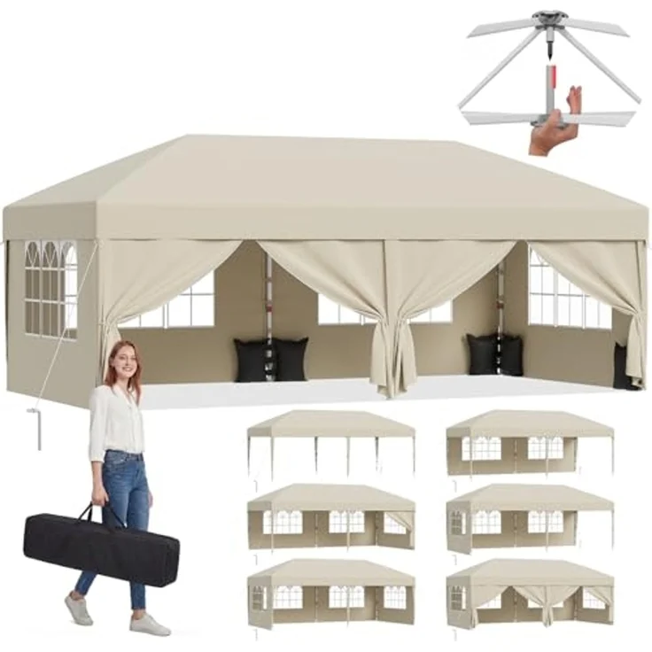 JUMMICO Pop up Pavillon 3x6 wasserdicht stabil Winterfest, One-Touch-Aufbau, Faltpavillon mit Seitenwänden, UV 50+, Shelter ideal für Garten, Innenhof, Camping und Partyzelte. Beige – Bild 1