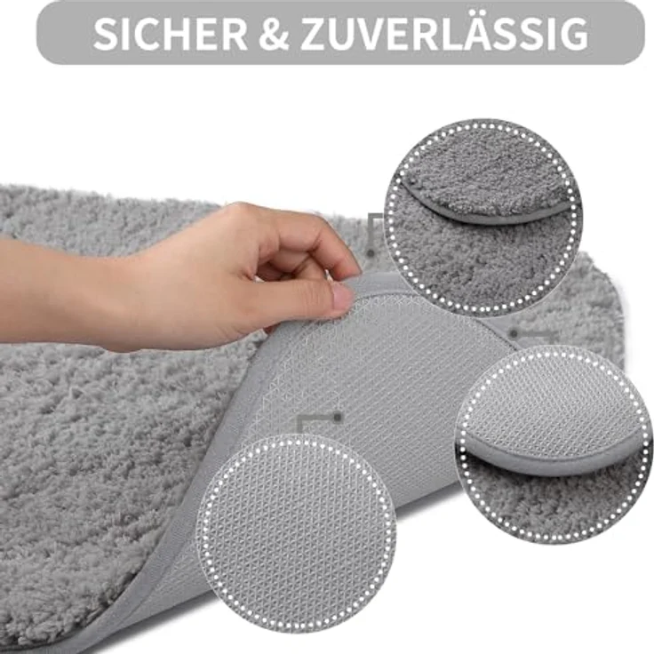 Good Nite Badezimmerteppich rutschfest Badvorleger Badematte Teppich Badezimmer Badteppich Grau 50x80 cm Bathroom Mat Maschinenwaschbar Saugfähig – Bild 4