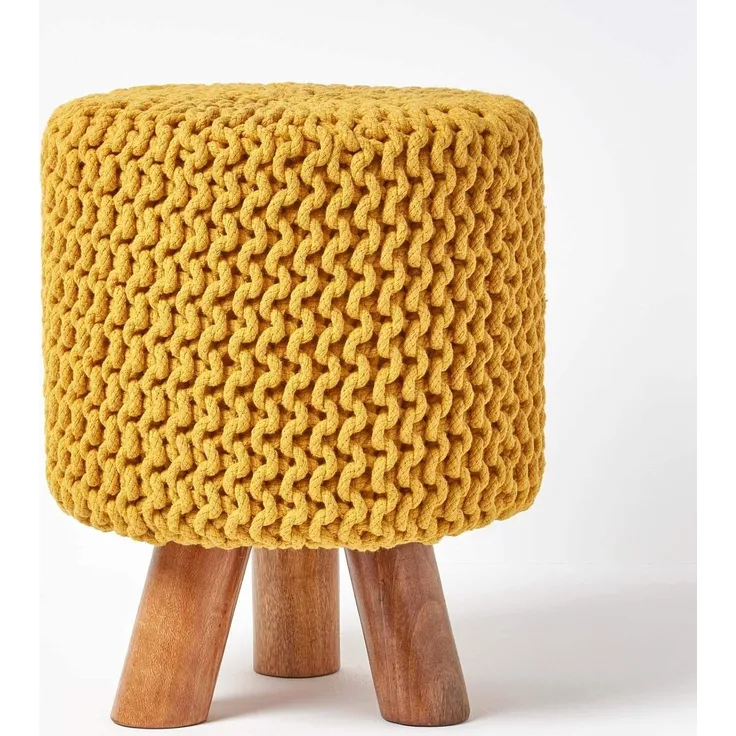 Homescapes Fußhocker Gestrickter Fußhocker, 42 cm hoch, Senf