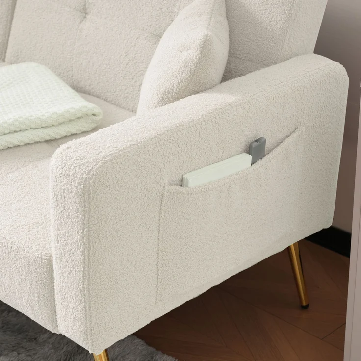 ZUBALIYA Schlafsofa 64x72 cm, mit Stauraum, mit Samtbezug, mit Schaumstoffpolsterung, aus Stoff: Sherpa, Weiß – Bild 20