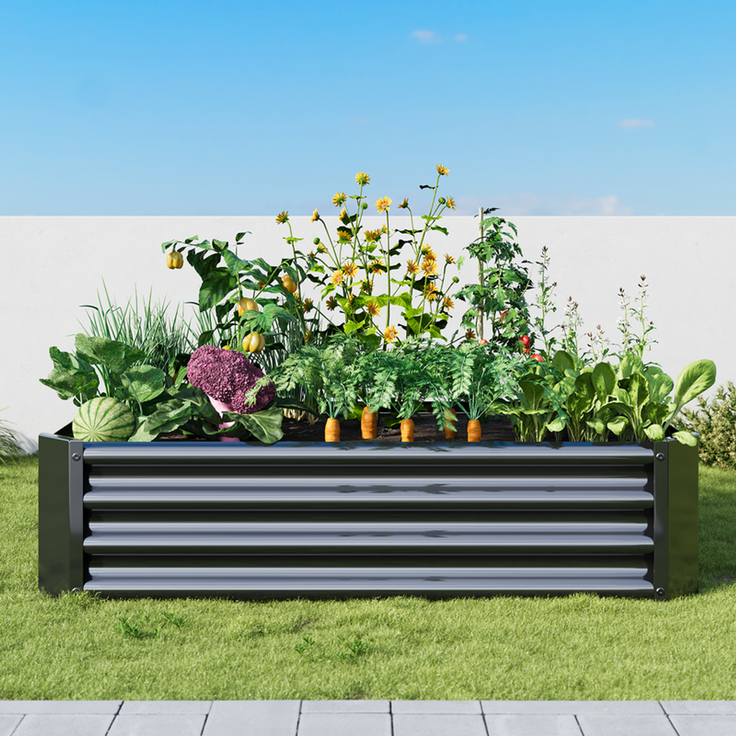 Homerecommend Hochbeet 120x60x30 cm, Gartenbett und Pflanzenkasten aus verzinktem Stahl, für Gemüse und Kräuter, Silber