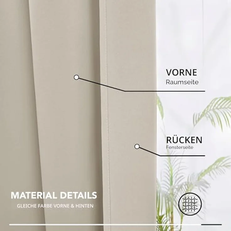 Deconovo Vorhang Blickdicht mit Kräuselband Hitzeschutz Gardinen Hellbeige | 2er Set, H 229 x B 229 cm, Schlafzimmer Gardinen, für Schlafzimmer, Blackout Curtains, Sichtschutz, UV-schutz, Übergardinen – Bild 7