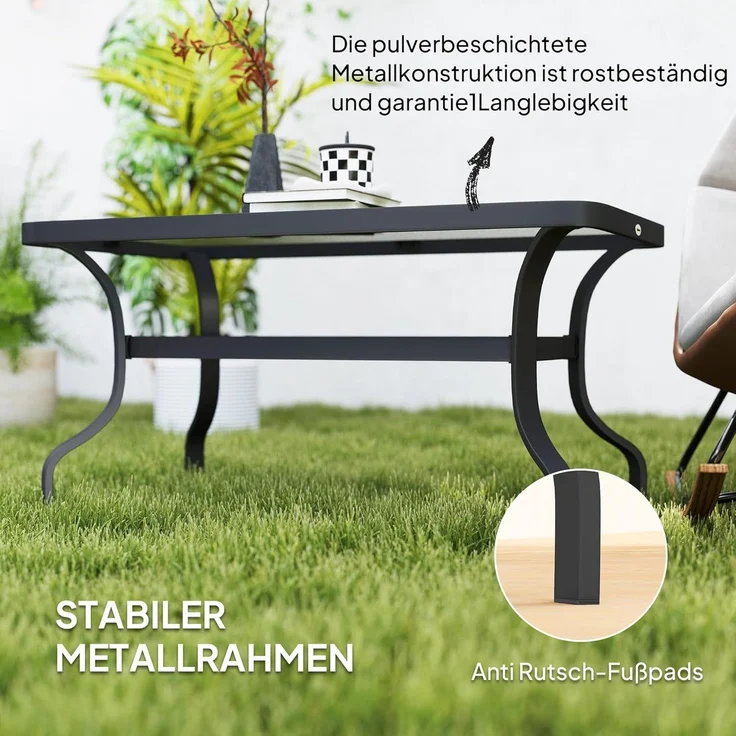 Outsunny Beistelltisch Hartglas, mit Wellendesign, Abgerundete Ecke (Kaffeetisch, 1-St, Rechteckiger Couchtisch), Gartenmöbel für Wohnzimmer, Garten, Terrasse, Balkon – Bild 5