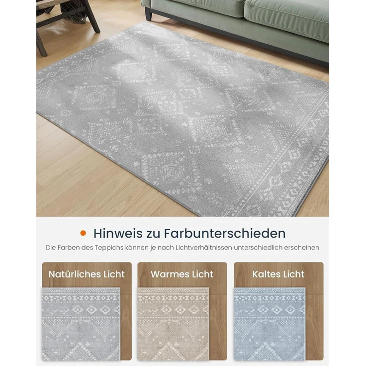 SONGMICS HOME Boho Teppich, 160x230 cm, Schlafzimmer Teppich, Wohnzimmerteppich, rutschfesterteppich, waschbarerteppich, flauschig, Dekoration, für Wohnzimmer, Taubengrau TAR029G02 – Bild 8