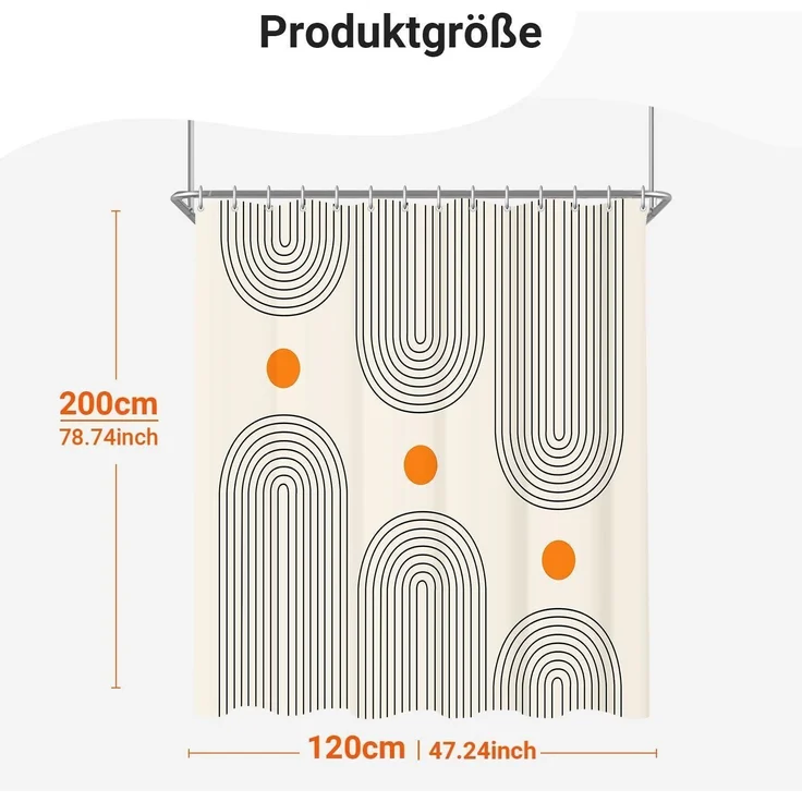 Duschvorhang 240x200cm Geometrische Kurve Wasserabweisend Textil – Bild 6