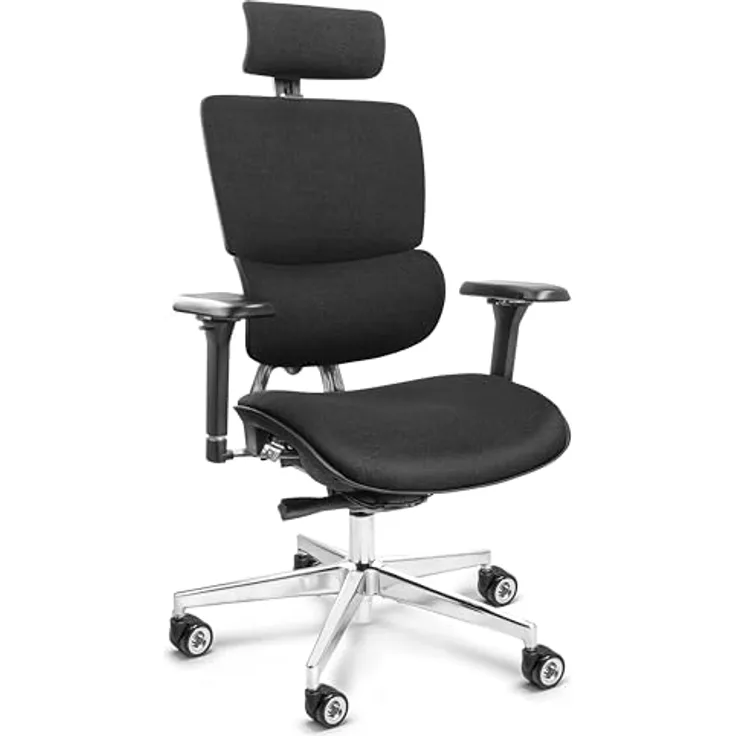 Clouvou MasterSeat Drehstuhl, Schwarz, Textil, ergonomisch, IGR-zertifiziert, höhenverstellbar mit 4D-Armlehnen und Phantom Wheels