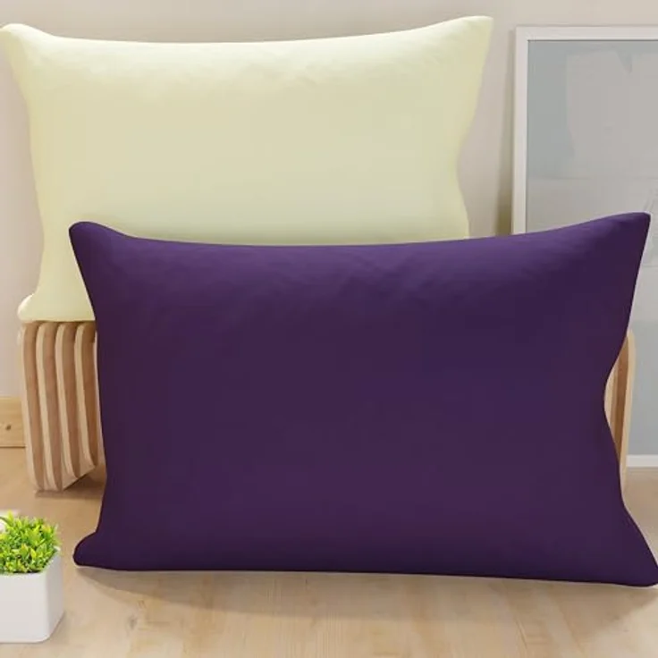 PETTI Artigiani Italiani 2er-Set Wende-Kissenbezüge 80x50 cm, hypoallergen aus Mikrofaser, Double-Face Violett Creme