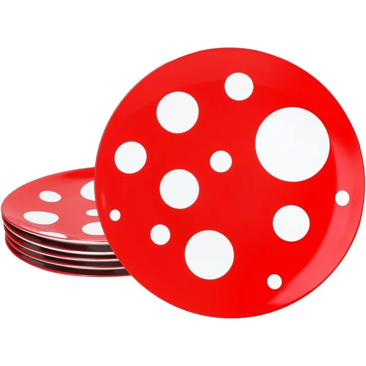 MamboCat Speiseteller 6er Set Pula rot Speiseteller Ø27cm Porzellan groß Essteller Punkte