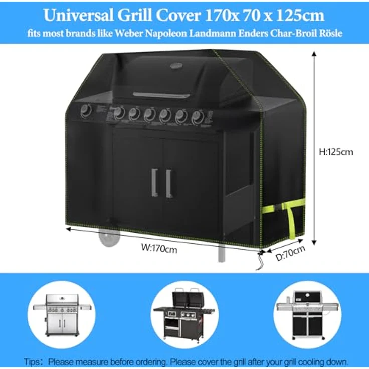 Grill Abdeckhaube, VDISRR Wetterfest Grillabdeckung, 420D Oxford Gasgrill Abdeckplane, Wasserdicht Grillschutzhülle, 170 x 70 x 125 cm, reißfest, UV, Schutz vor Verblassen, Rost und Schimmel – Bild 3