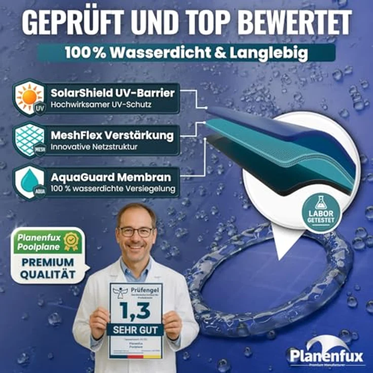 Planenfux® Pool-Abdeckplane Poolplanen rund PE Material - Blau (PARENT), Ø 244 - 280 cm Poolabdeckung rund aus verstärktem 200g/m² PE Material – Bild 6