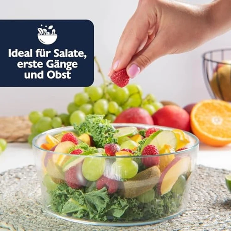 KONZEPT Salatschüssel aus Glas, 1,7 L, Glasschale ideal für Salat, (Obst, Snack, Mussli, Süßigkeiten, 1-tlg), Spülmaschinenfest, 19 cm Durchmesser – Bild 6