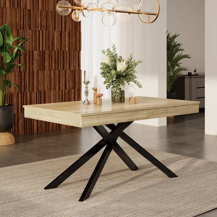 JARDJ Ausziehbarer Esstisch, 140/180*80 cm, geeignet für 6-8 Personen, rechte Form, verdickte Tischplatte, Metallbeine,einfacher Stil,Tisch für Esszimmer, Küche, Wohnzimmer, Eichenfarbe