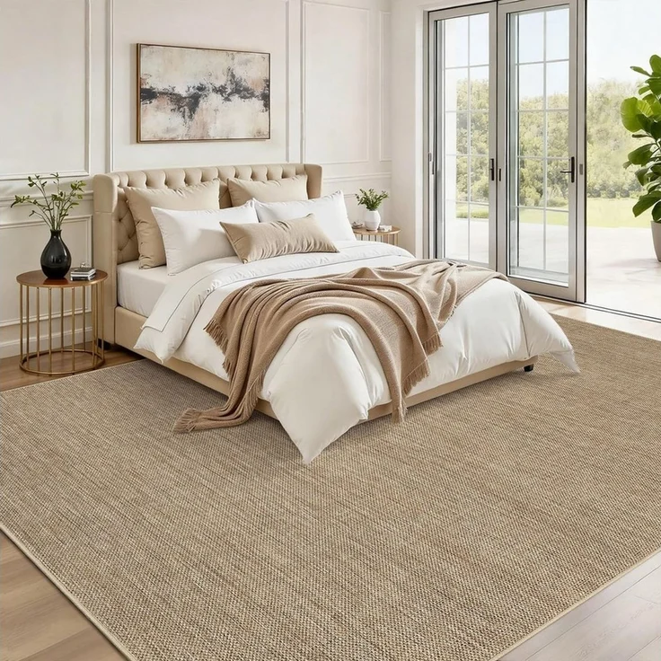 GarveeMore Teppich Moderner Flachgewebe-Teppich „Klassisches Leinen“, rechteckig, Höhe: 5 mm, waschbar, rutschfest, für Wohnzimmer/Schlafzimmer/Esszimmer – Bild 3