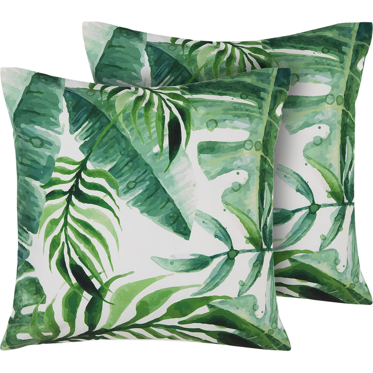 Beliani 'Pavelli' Gartenkissen, 2er-Set, Pflanzenmuster, Polyester grün, 45x45 cm