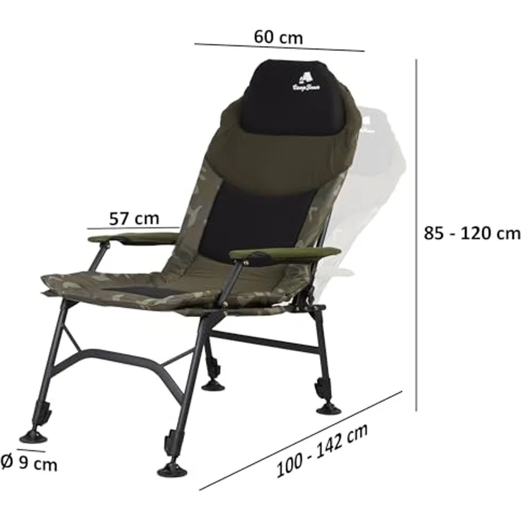 CampFeuer Angelstuhl Angelstuhl, Camouflage olivgrün, Höhenverstellbarer Campings, Extra breite Schlammfüße verhindern das Einsinken in den Sand/Schlamm – Bild 3