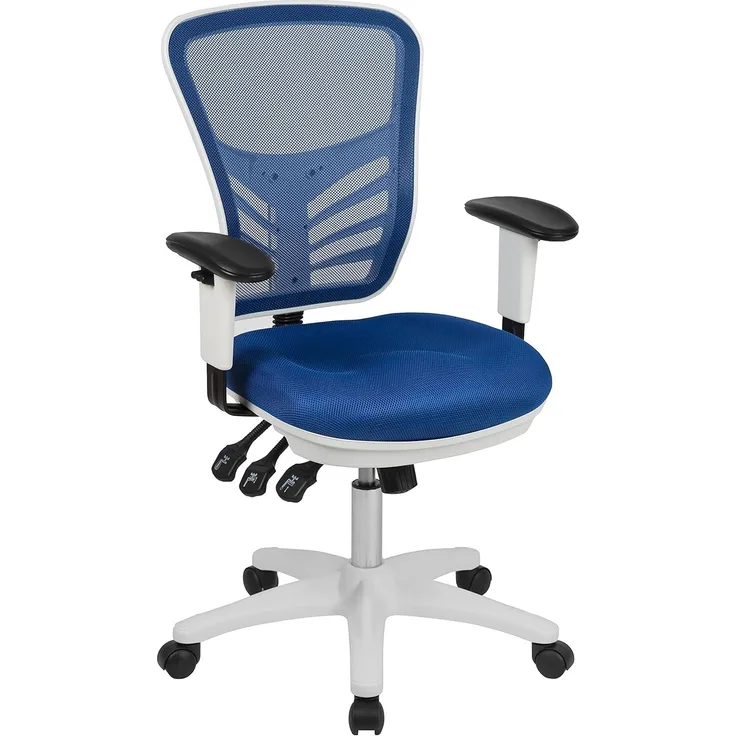 Flash Furniture Bürostuhl, Plastik, Blauer Netzstoff, weißer Rahmen, 68. 58x64. 77x112. 4 cm