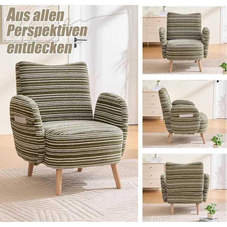 Ohrensessel Relaxsessel Lesesessel Fernsehsessel 77x81cm Olivgrün – Bild 6