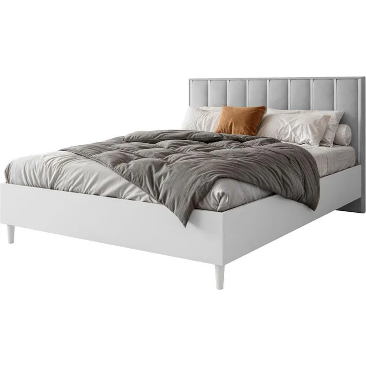 Beautysofa Polsterbett 160x200 cm, Weiß/Grau, mit großem Stauraum und gepolstertem Kopfteil