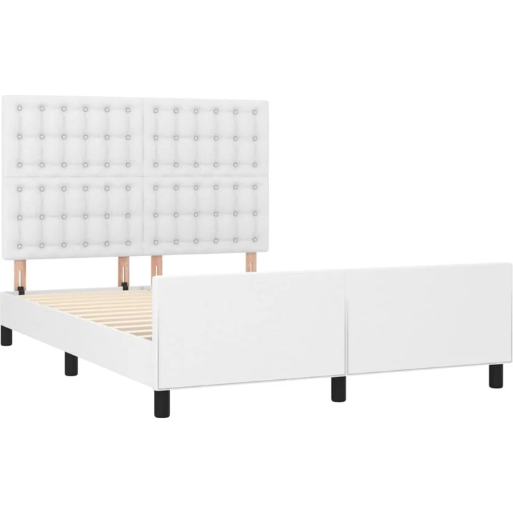Doppelbett, Bettgestell Modernen mit Kopfteil Weiß 140x200 cm Kunstleder d1274e – Bild 4