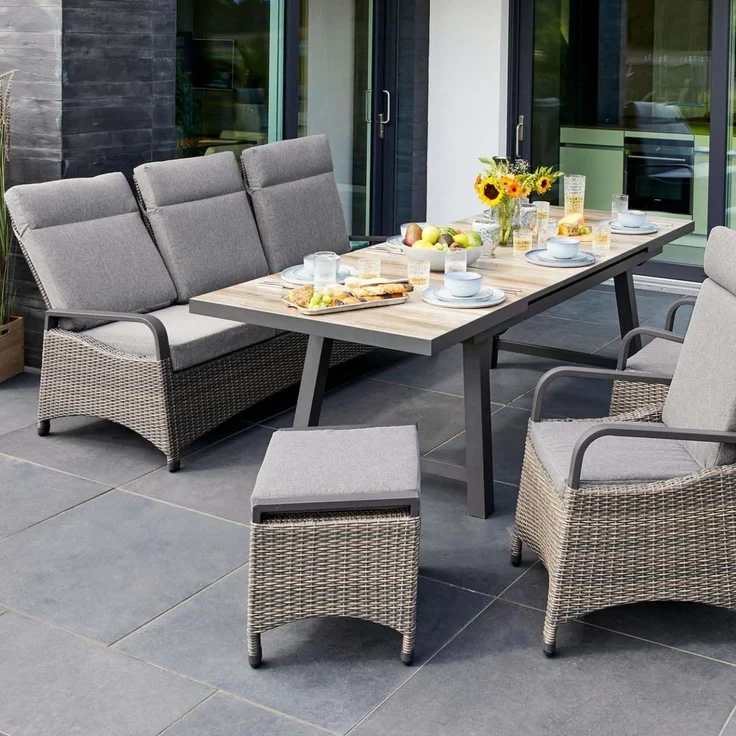 KOMIDO Hocker, Geflecht halbrund omega braun, Alu-Gestell anthrazit, inkl. Kissen – Bild 5