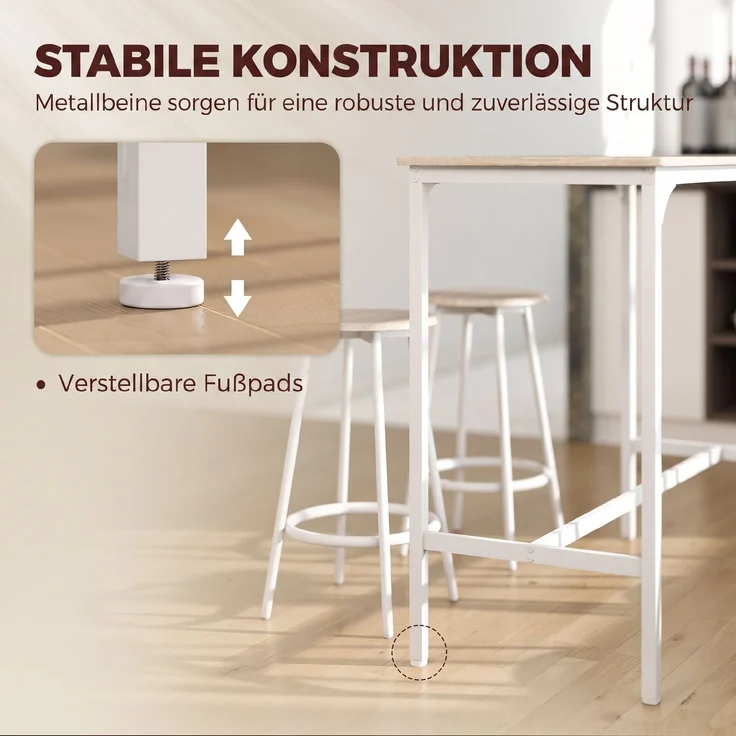 HOMCOM Bartisch-Set, MDF, Metall, Eiche, 110L x 50B x 89,5H cm – Bild 6