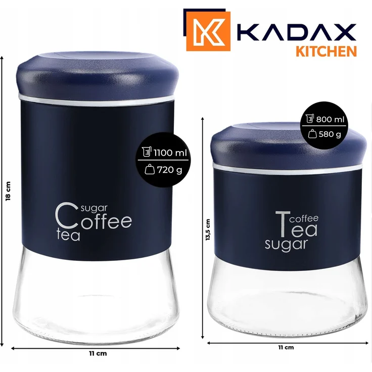 KADAX Glasbehälter für Kaffee, Tee, Zucker, mit Deckel, Küche, 1 l + 0,75 l – Bild 3