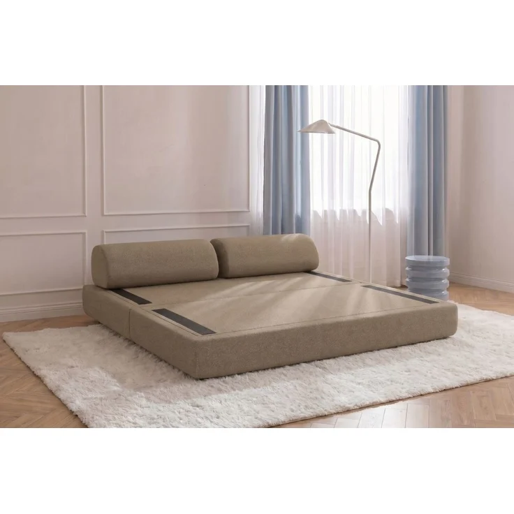 2-3-Sitzer-Schlafsofa aus glattem, braunem Stoff – Bild 3