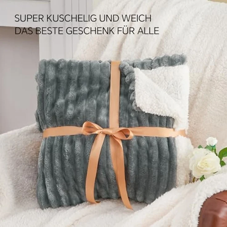 BEDELITE Kuscheldecke Flauschig Decke 150x200 - Dicke XL Sherpa Decken Grau für Couch, warme Cord Kuscheldecken weiche Fleecedecke Wohndecke als Couch Überwurf für Wohnzimmer – Bild 7