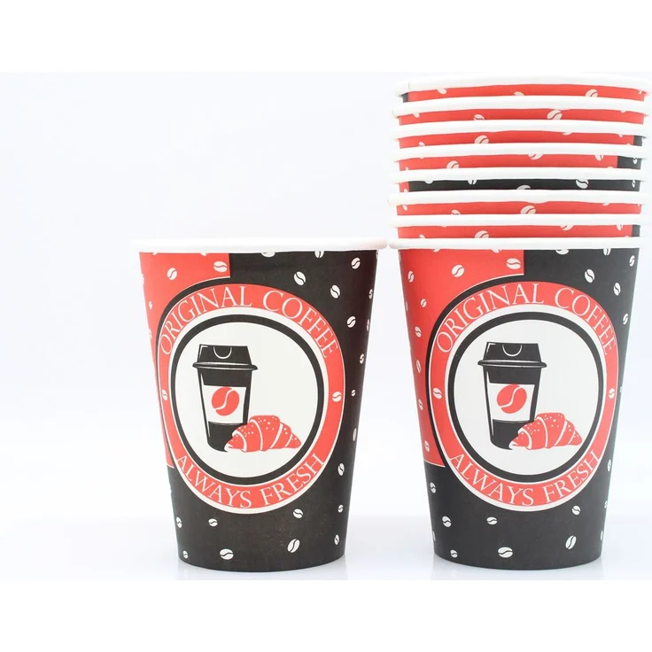 200x Kaffeebecher Always Fresh Papierbecher PE beschichtet 12 oz / 340ml Rot-Schwarz – Bild 5