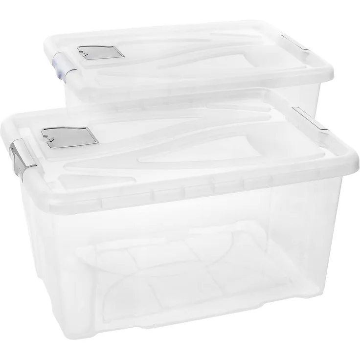 Centi Aufbewahrungsbox 2 Stk. Aufbewahrungsbox mit Deckel Groß (H 29 cm x B 62 cm x T 45 cm V = 60 L), Kisten Aufbewahrung mit Deckel, Griffen und Lüftungsklappe